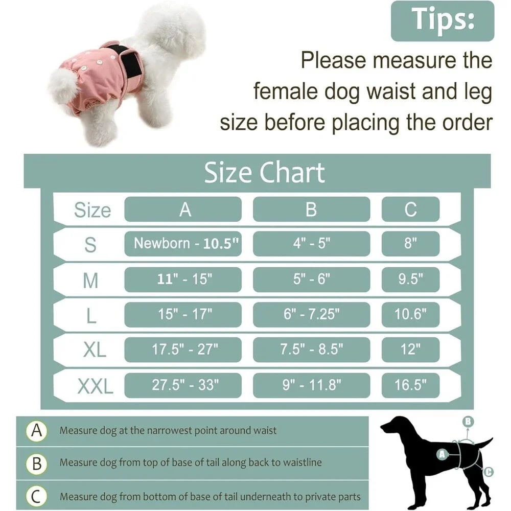 Grecle Washable Female Dog Diaper, 3 Colors, Reusable, Medium - 12/15
